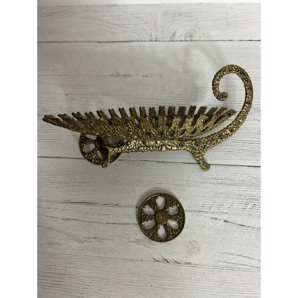 JERUSALEM Israel 1950s Ornate Brass Metal Moving Wheels Cart Basket - Picture 5 of 11